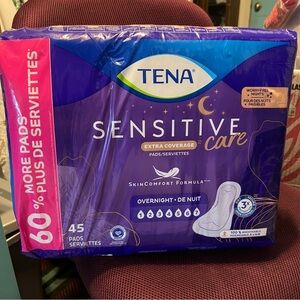 Tena Sensitive Care Extra Coverage Overnight Pads 45 Count Worry Free Nights